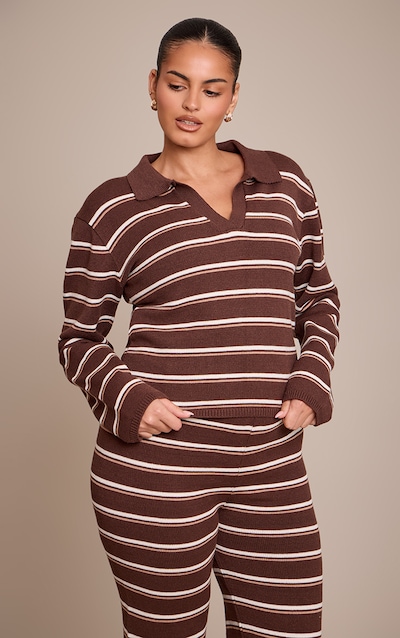 Plus Chocolate Striped Compact Knit Sweater