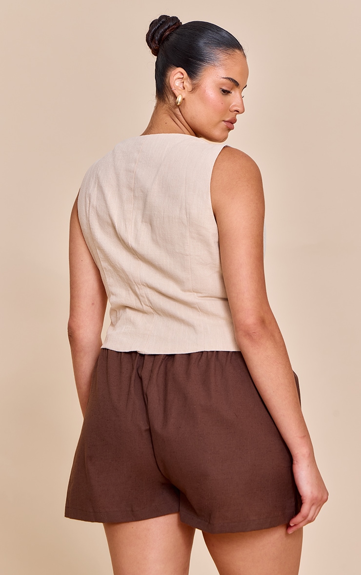 Plus Natural Premium Linen Asymmetric Button Up Vest image 2