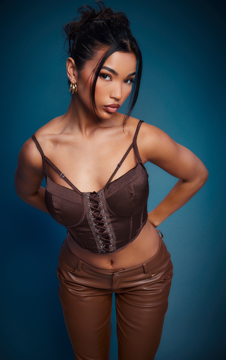 Chocolate Textured Satin Hook And Eye Corset image 1