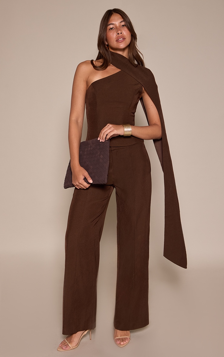 Dark Brown Tailored Woven Shoulder Cape Top image 3