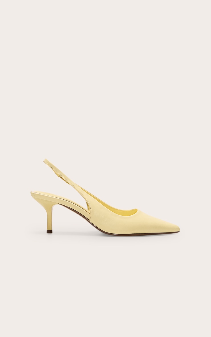 Escarpins pointus en PU jaune citron à talon moyen et bride derrière image 1