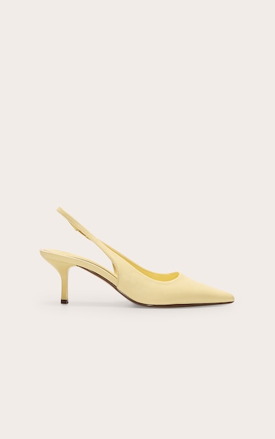 Escarpins pointus en PU jaune citron à talon moyen et bride derrière