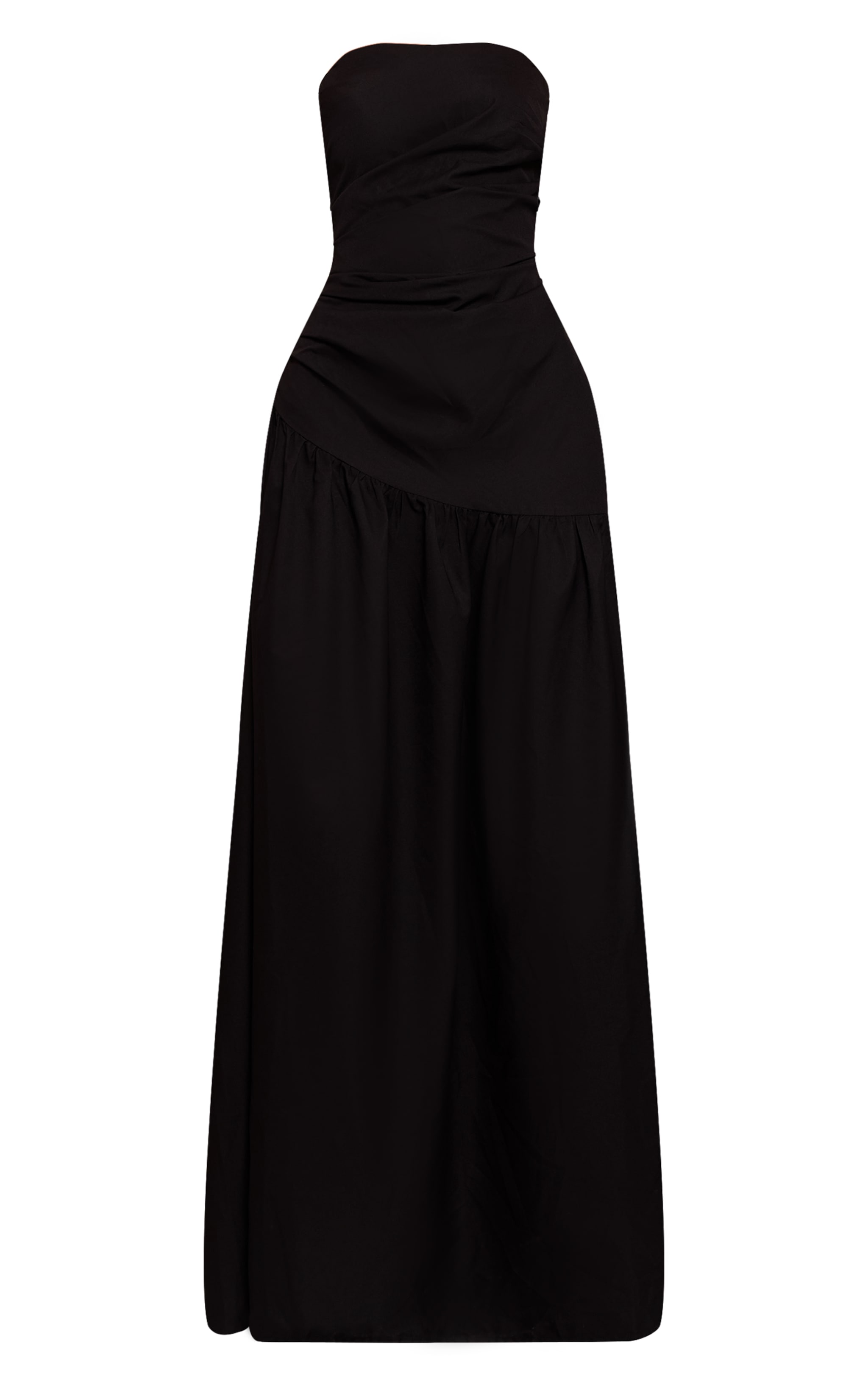 Black Woven Bandeau Ruched Maxi Dress image 5
