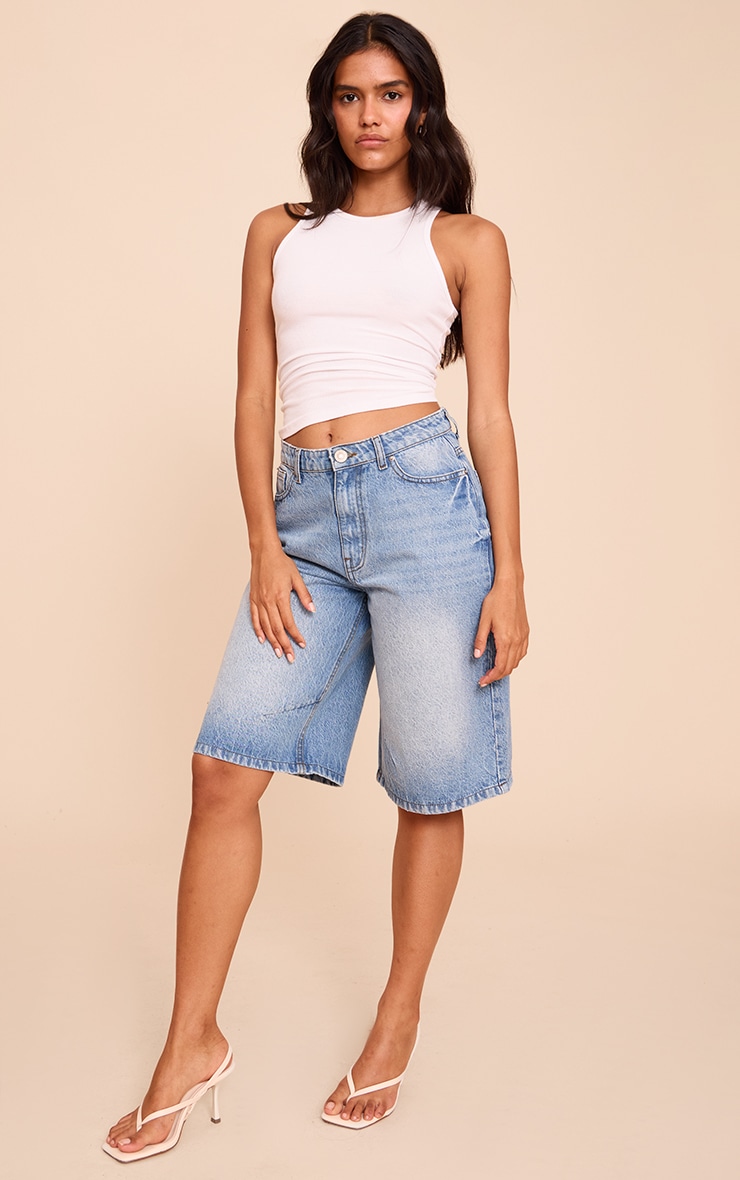 Mid Blue Wash Seam Detail Denim Jorts image 4