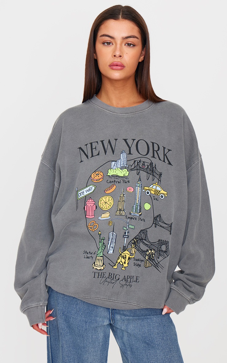 【KOOLOSET】Marine Spread Printed Sweatshirt Mar - Misty Blue - Blue sweatshirt with embroidery for
