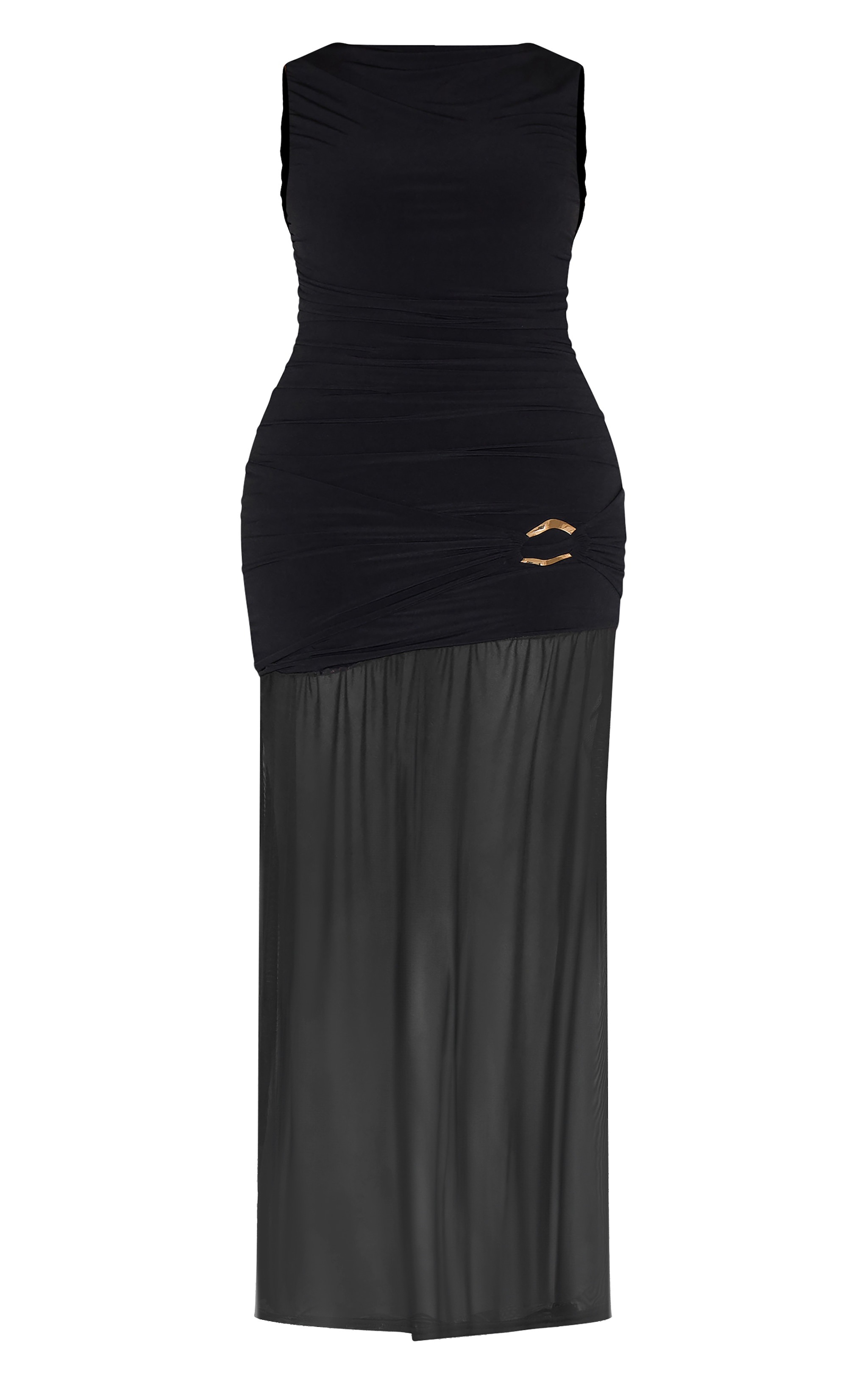 Shape Black Boat Neck Ruched Gold Trim Dropped Hem Maxi Dress image 5