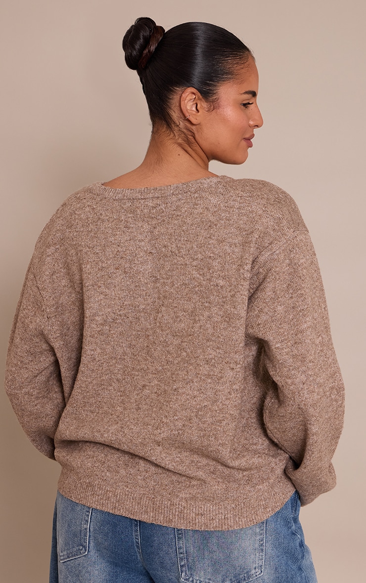 Plus Taupe Knit Button Through Cardigan image 2