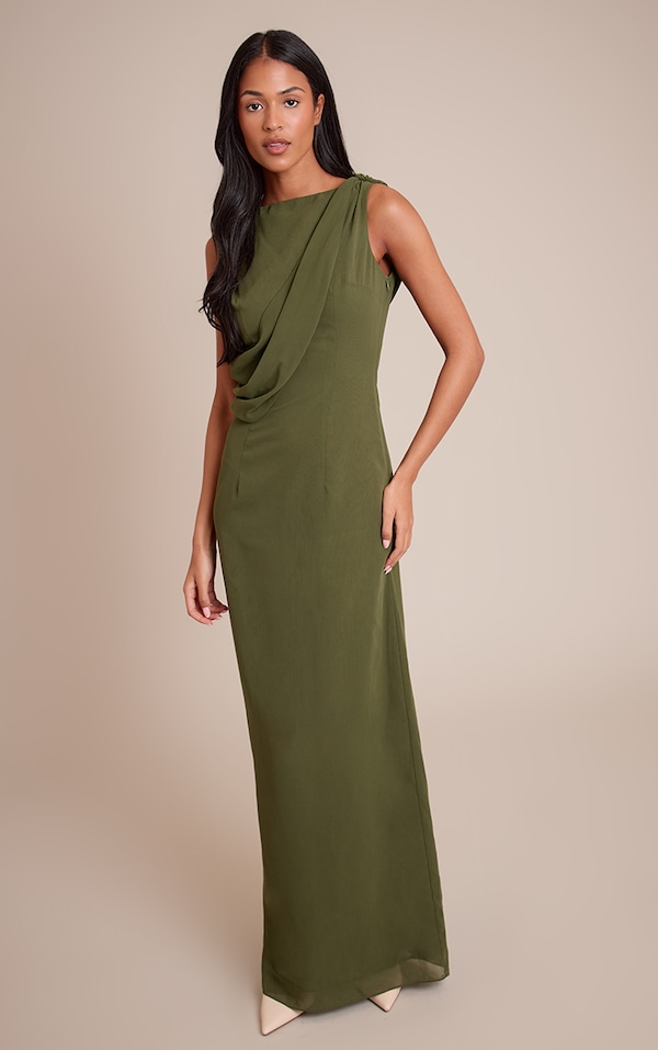 Tall Khaki Chiffon Wrap Detail Maxi Dress