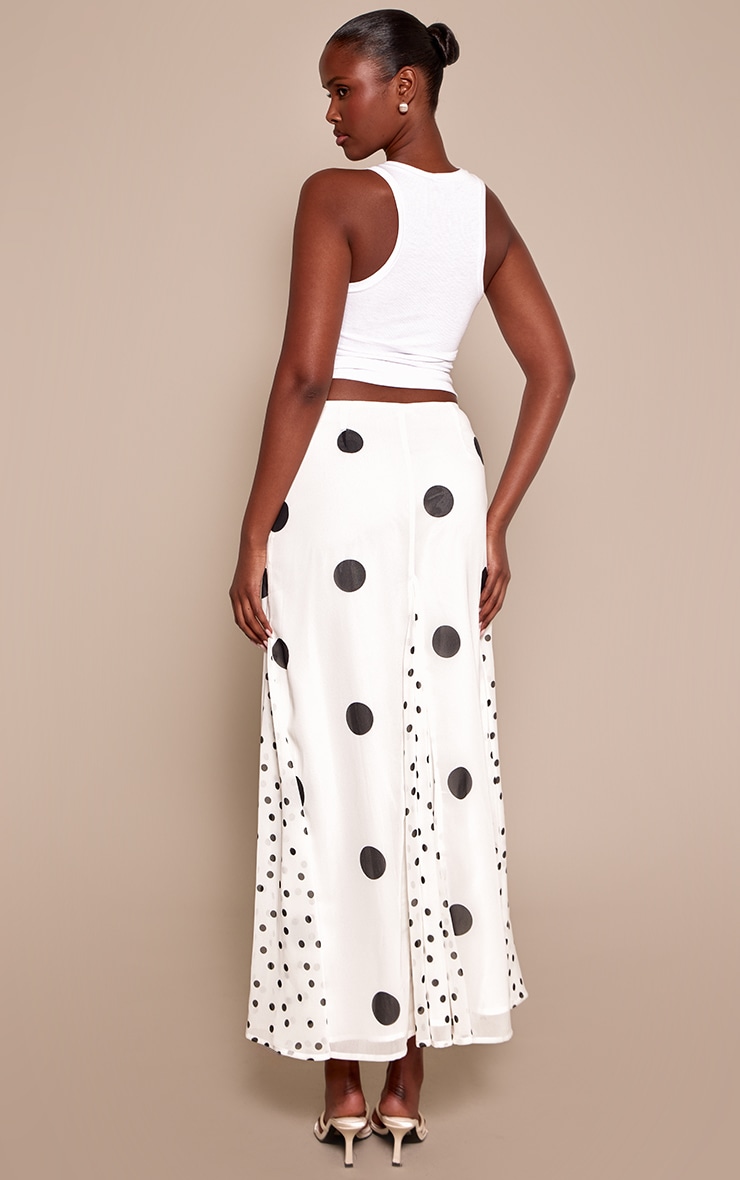 Cream Polka Dot Contrast Print Chiffon Maxi Skirt image 3