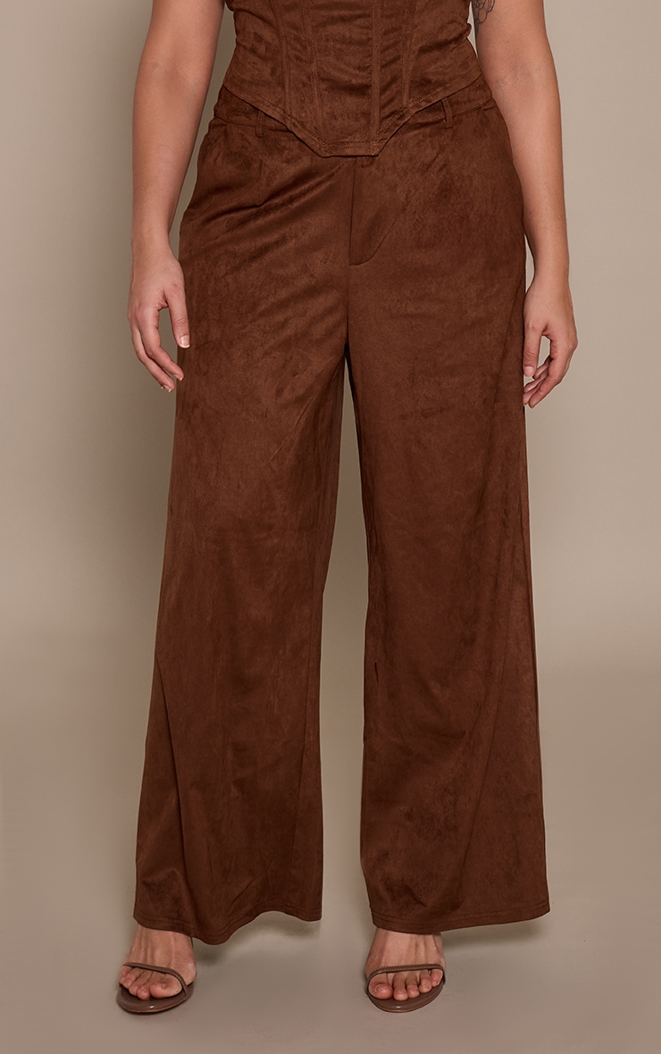 Plus Brown Faux Suede Tailored Trousers image 2