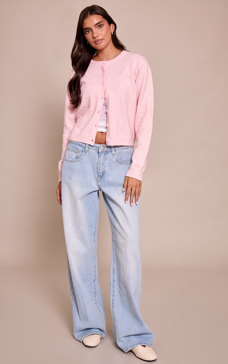 Pink Crew Neck Knit Cardigan image 3