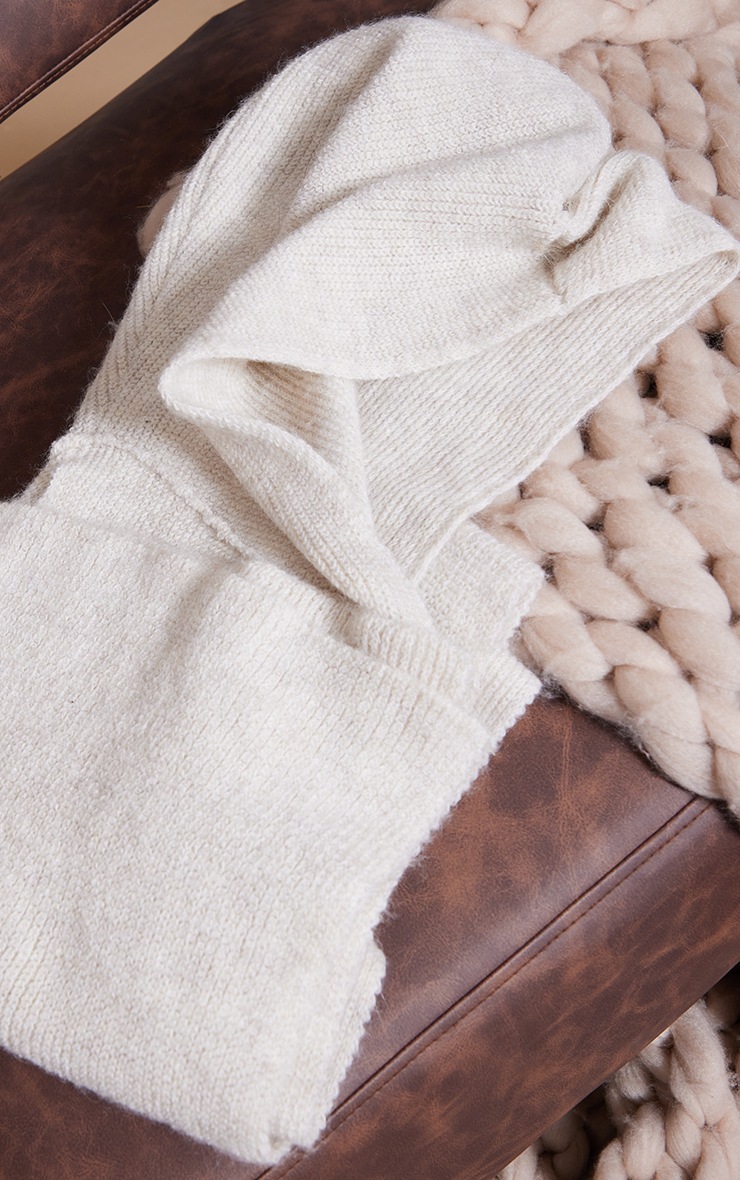 Cream Marl Knitted Hooded Scarf Accessories PrettyLittleThing