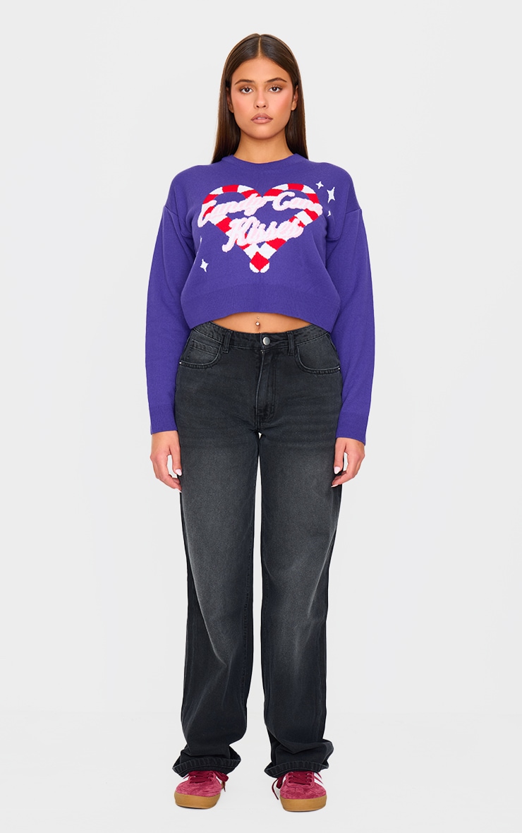 Purple Candy Cane Kisses Cropped Christmas Jumper image 3