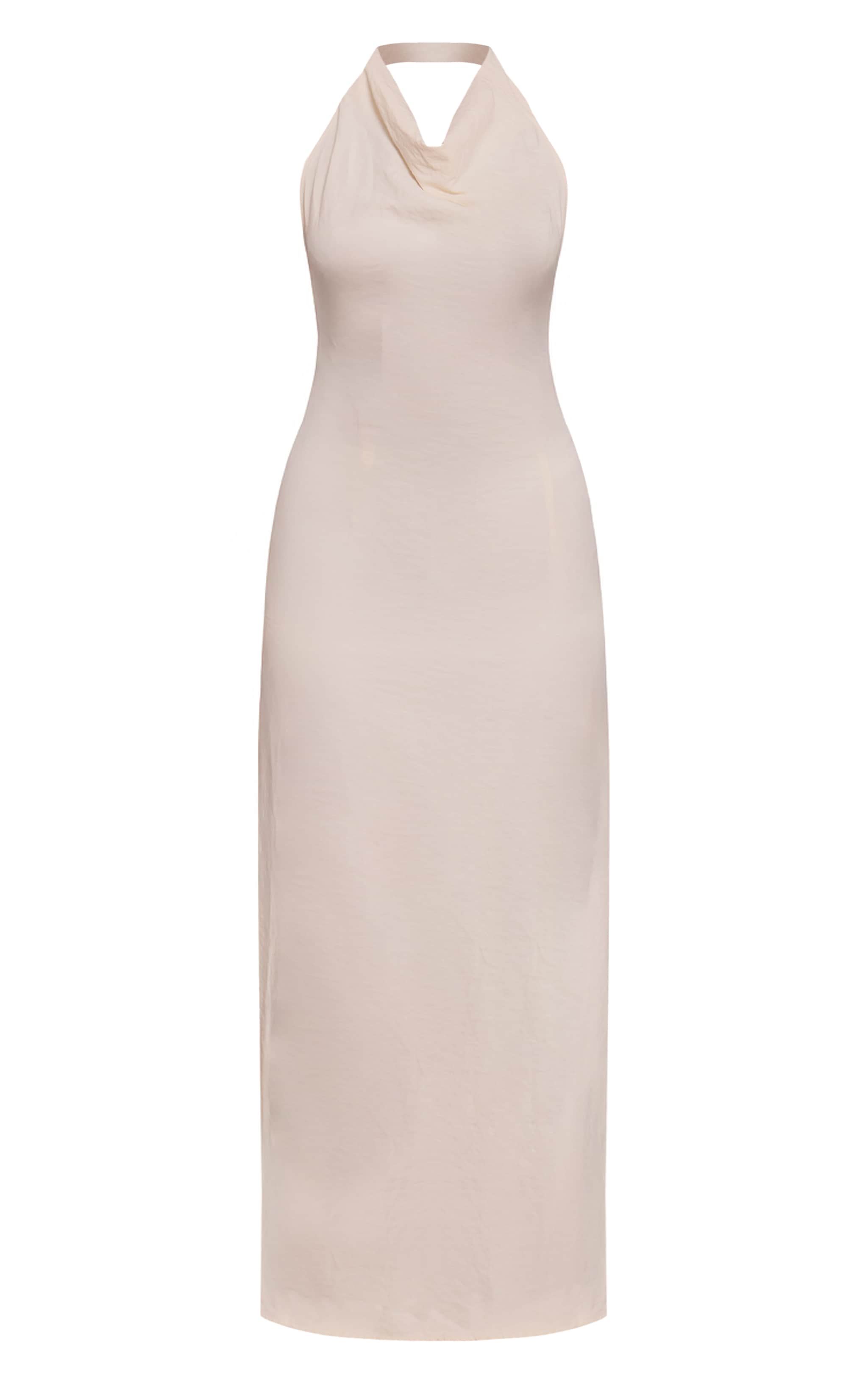 Cream Textured Cowl Neck Sleeveless Maxi Dress image 5