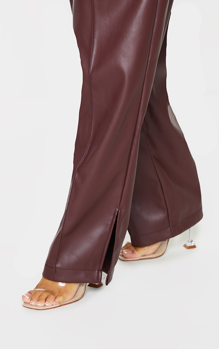 Petite Chocolate Faux Leather Pinktuck Detail Straight Leg Pants image 4