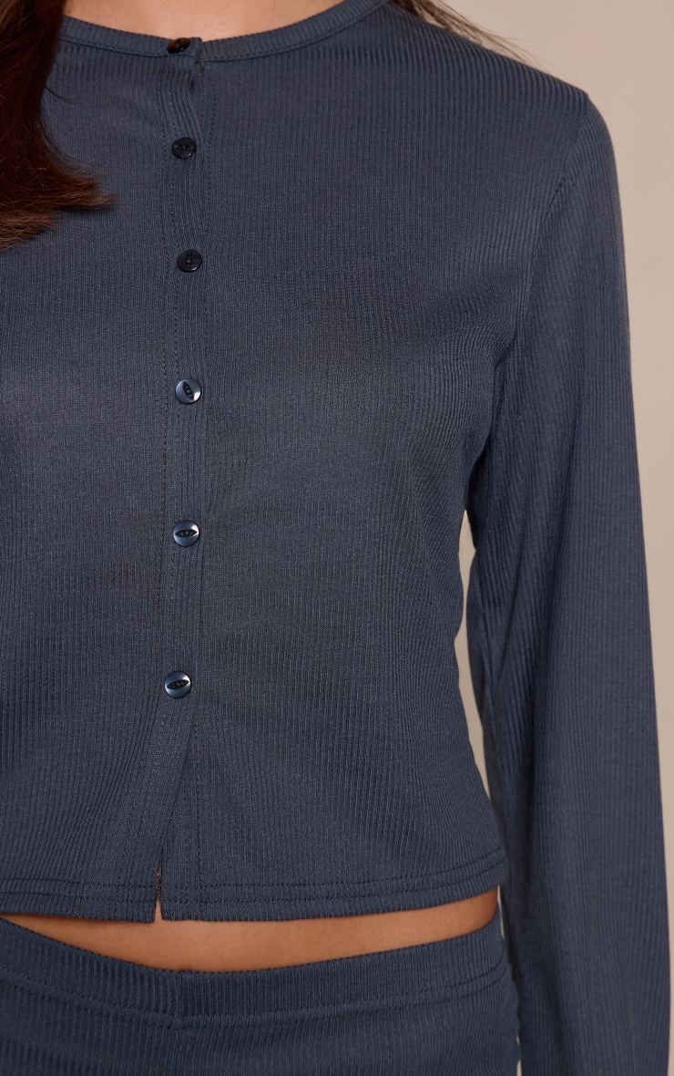 Charcoal Grey Ribbed Cinched Waist Cardigan image 4