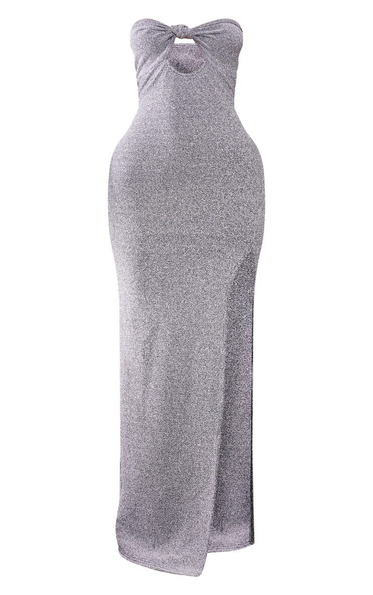 Silver Textured Glitter Bandeau Knot Front Maxi Dress image 5