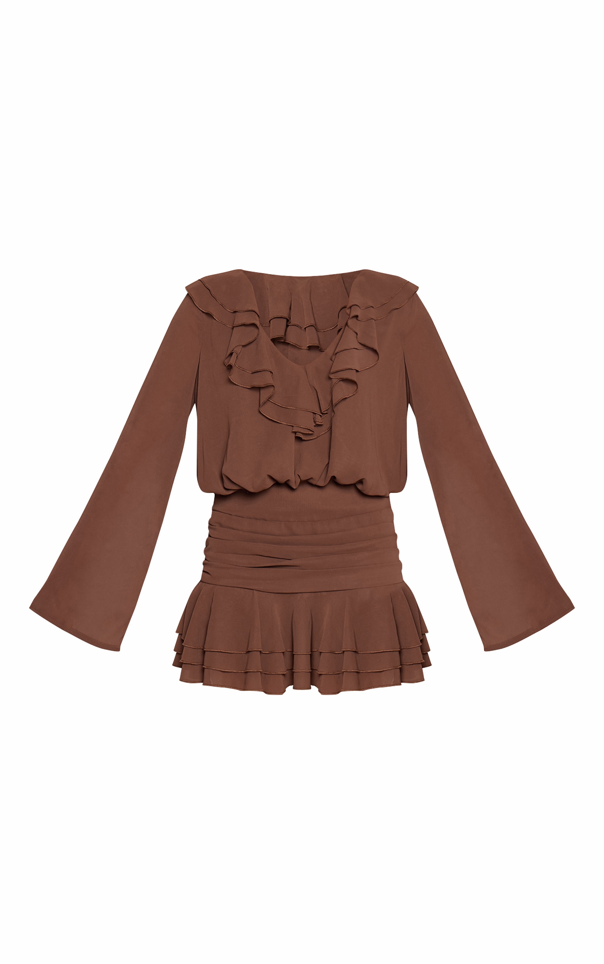 Chocolate Chiffon Long Sleeve Frill Mini Dress image 5