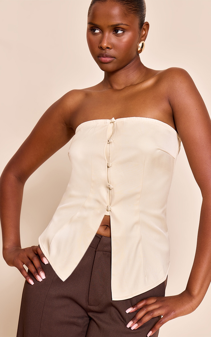 Cream Fitted Bandeau Button Vest image 4