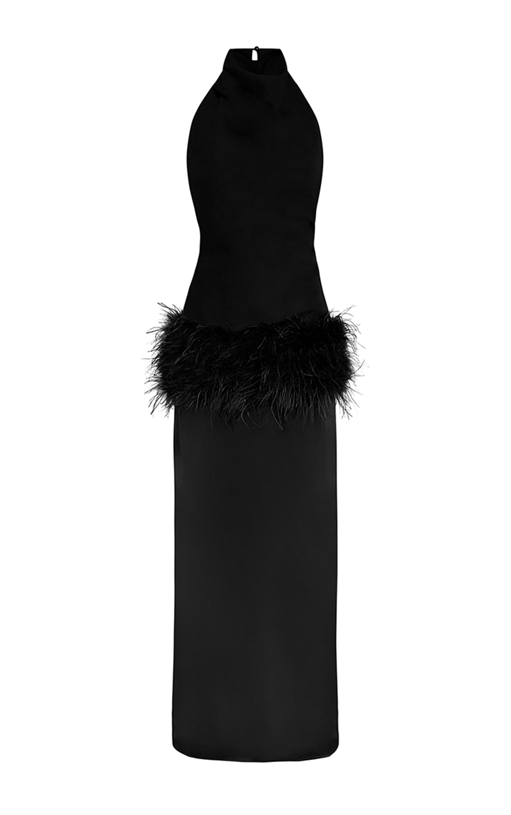 Robe longue en mousseline de soie deluxe noire à col montant et empiècement plume image 7