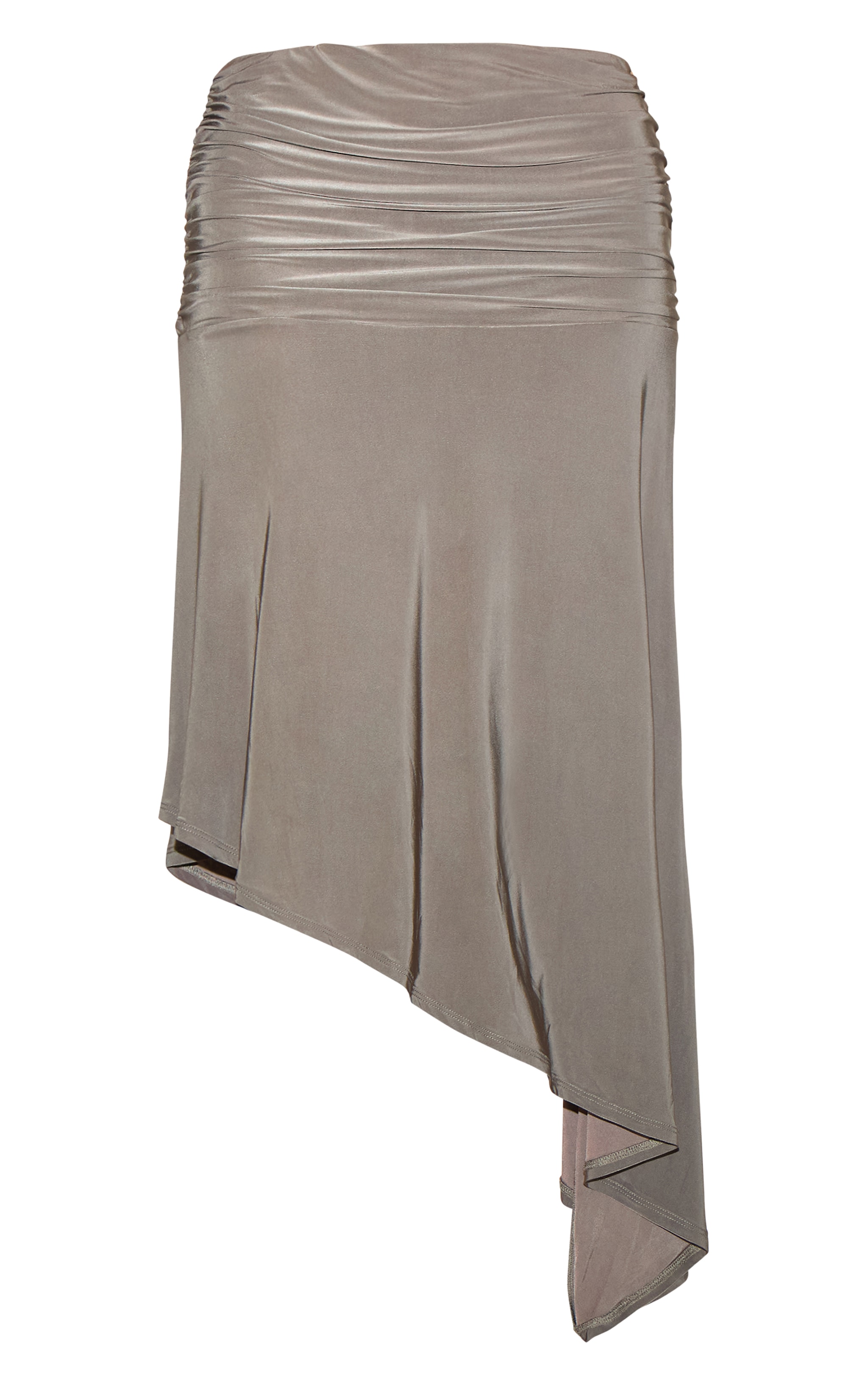 Mushroom Double Layer Slinky Asymmetrical Ruched Midaxi Skirt image 5