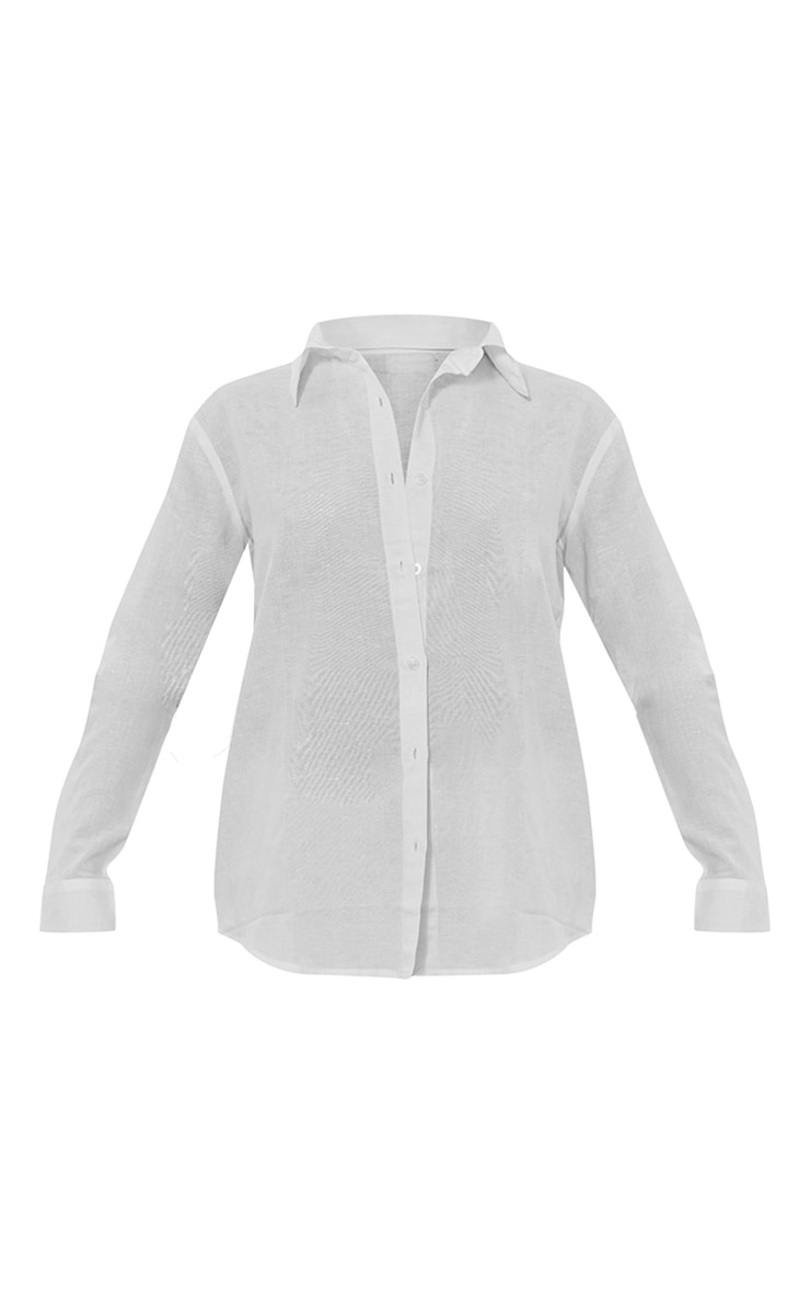 Chemise longue oversize en effet lin blanc à manches longues image 5