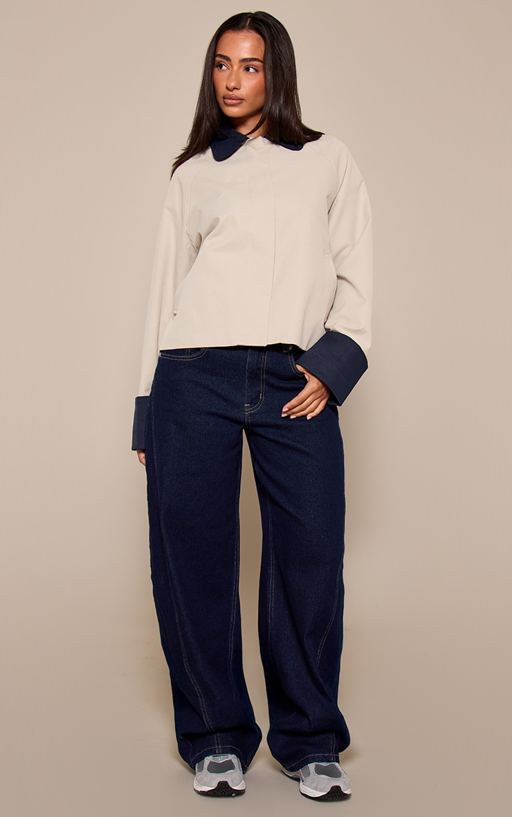 Petite Beige Contrast Short Trench Coat image 3