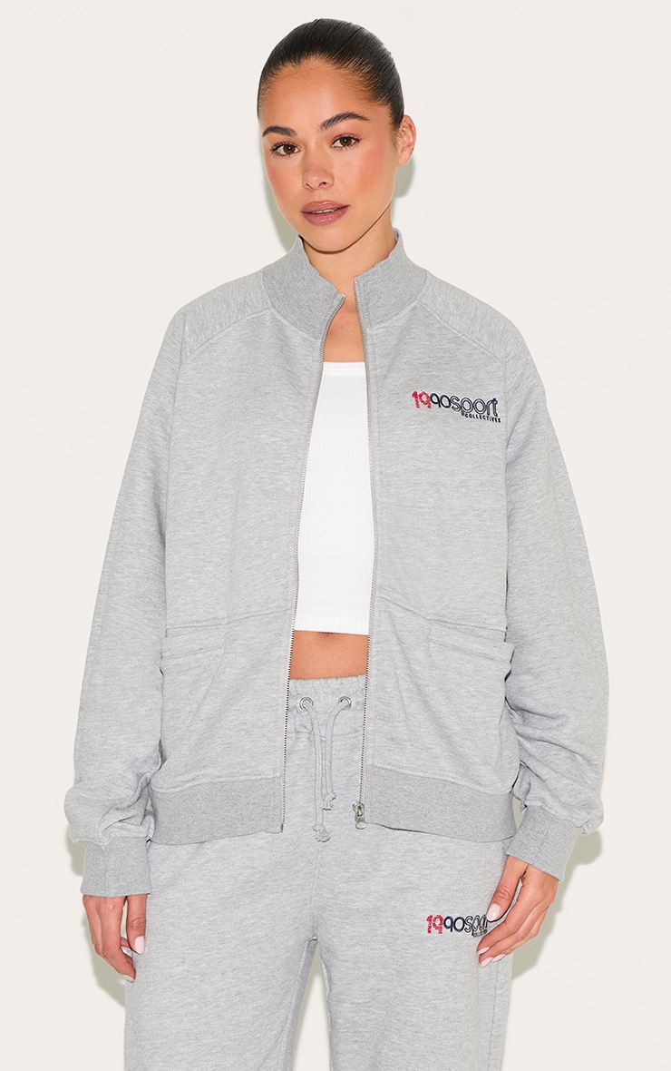  Ash Grey Embroidered Boxy Track Top image 1
