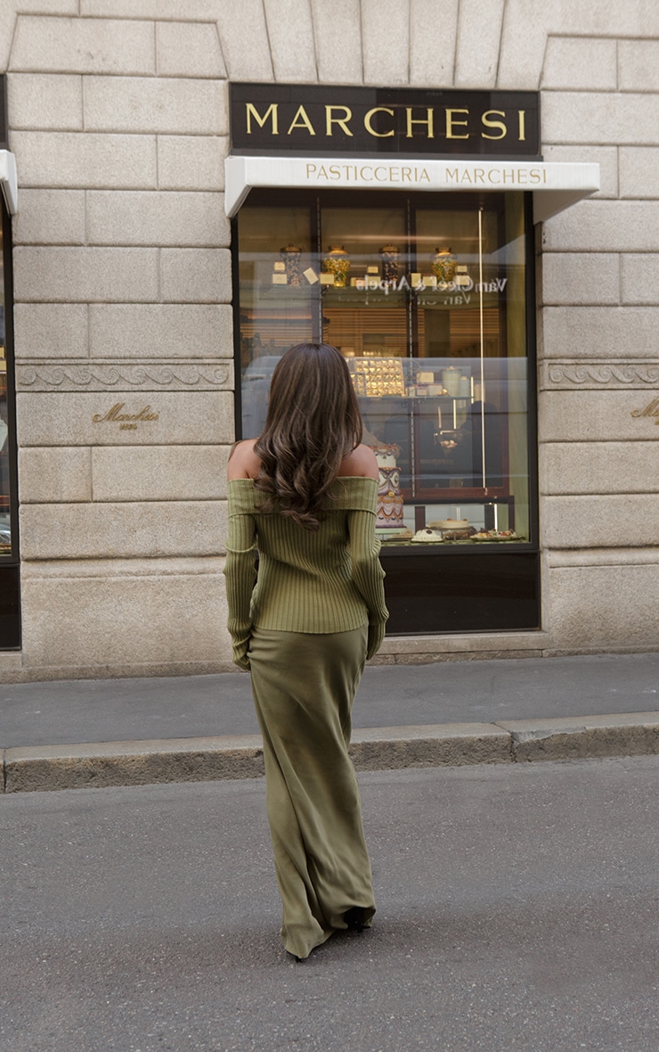 Olive Rib Knit Fold Over Button Up Top
