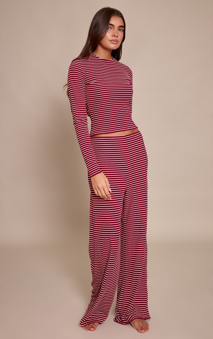 Burgundy Stripe Long Sleeve Soft Pajama Set image 3
