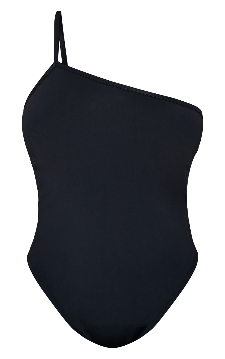 Black Contour Slinky Strappy One Shoulder Bodysuit image 5