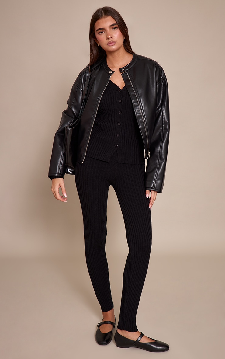 Black Ribbed Knitted Long Sleeve Button Down Cardigan  image 3