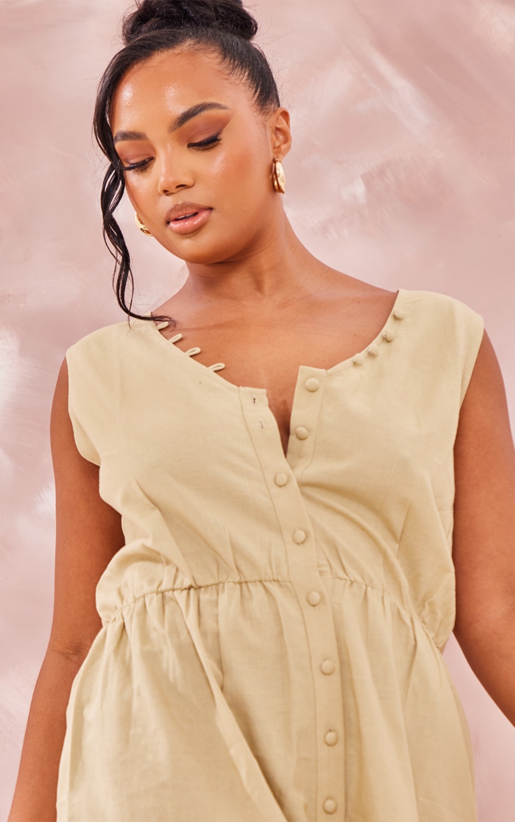 Plus Sage Green Linen Look Button Up Romper image 4