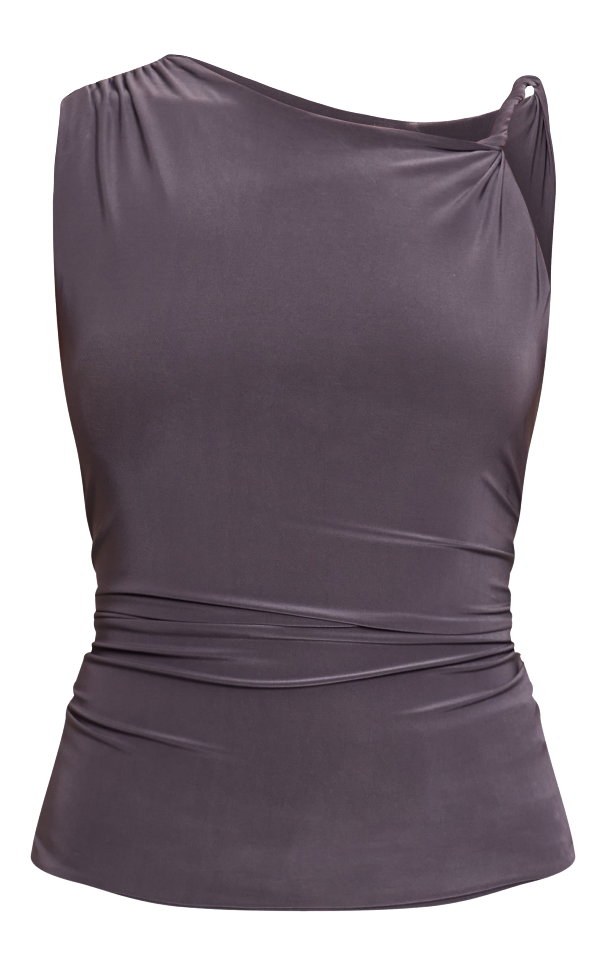 Charcoal Double Layer Twist Shoulder Detail Long Top image 5