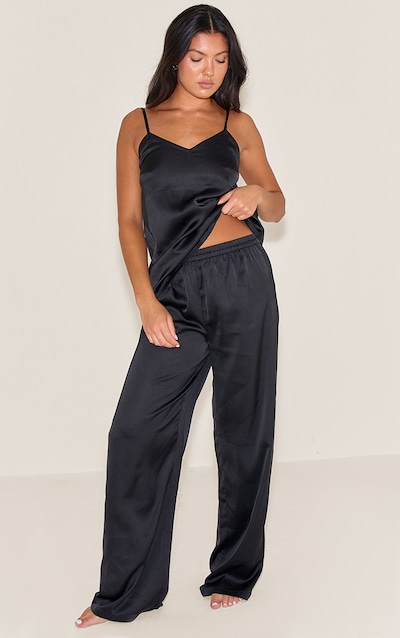 Black Satin Cami And Pant Pj Set