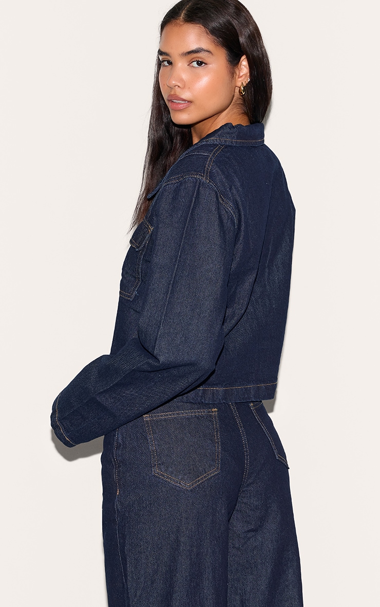 Tall Chemise style rugby en jean indigo foncé à manches longues image 2