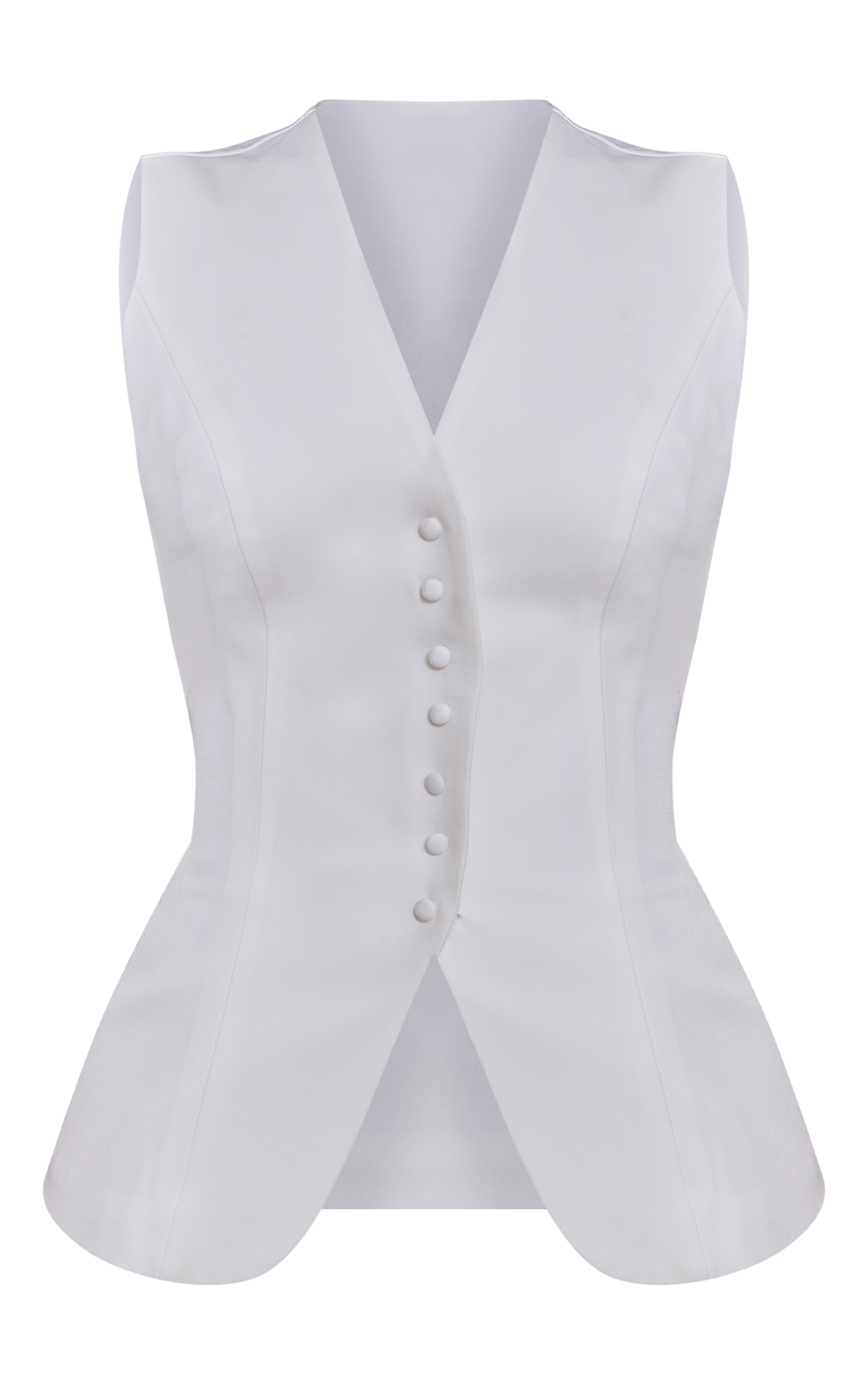 Petite White Button Up Collarless Vest image 5