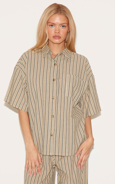 Green Pinstripe Short Sleeve Oversized Shirt