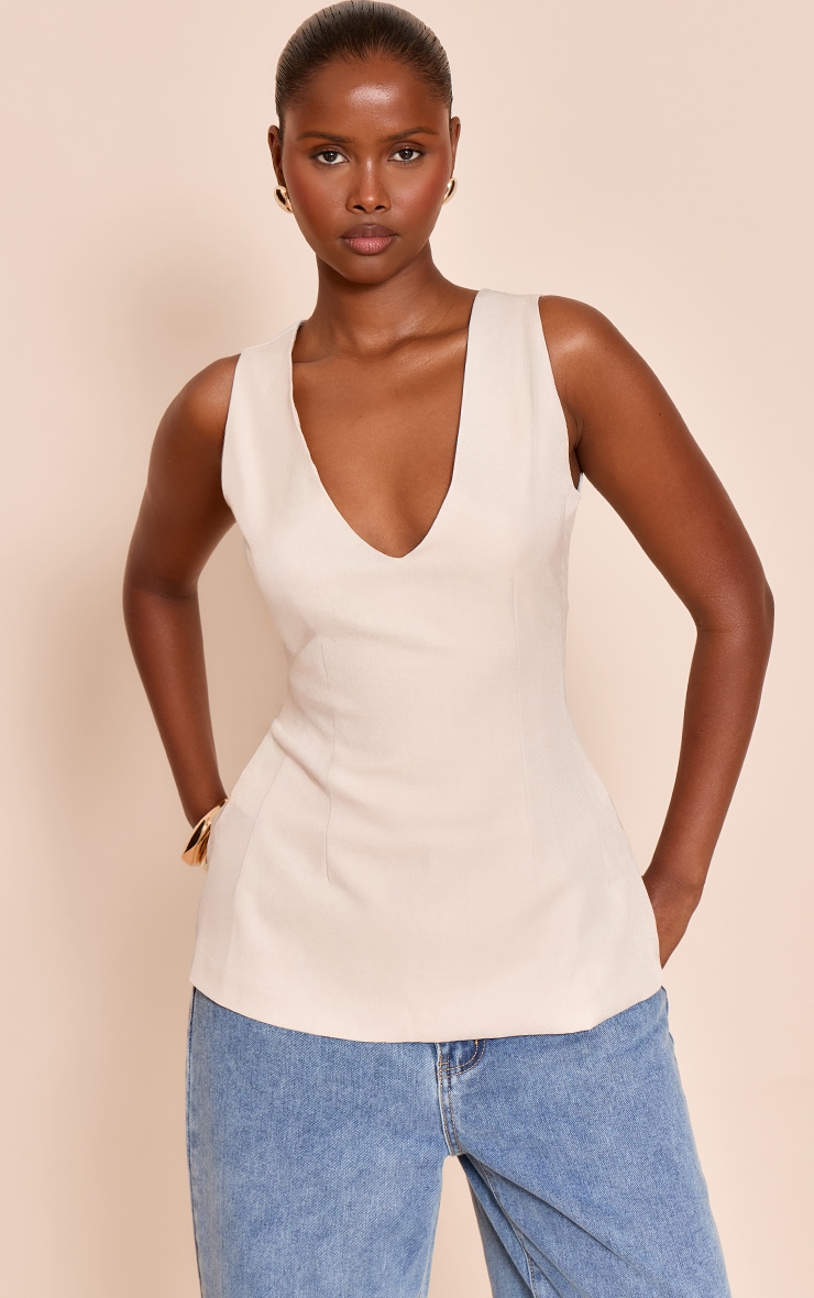 Stone Woven V Neck Longline Top image 4