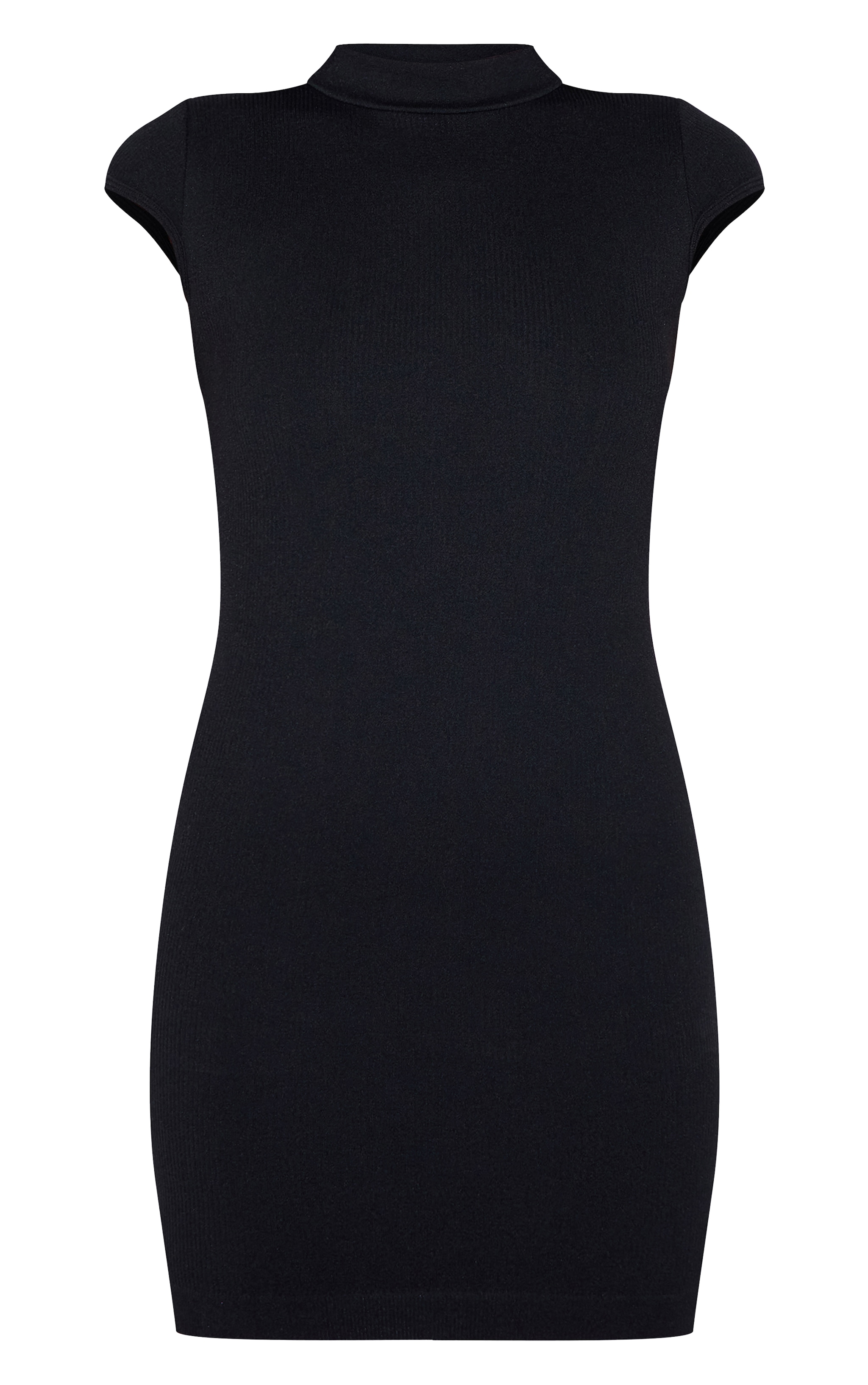 Black Structured Snatched Rib Cap Sleeve Bodycon Dress image 5