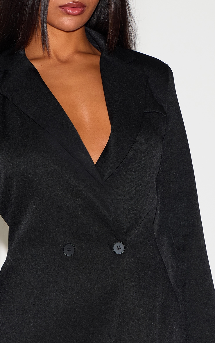 Black Woven Double Breasted Cinched Waist Blazer Dress image 4