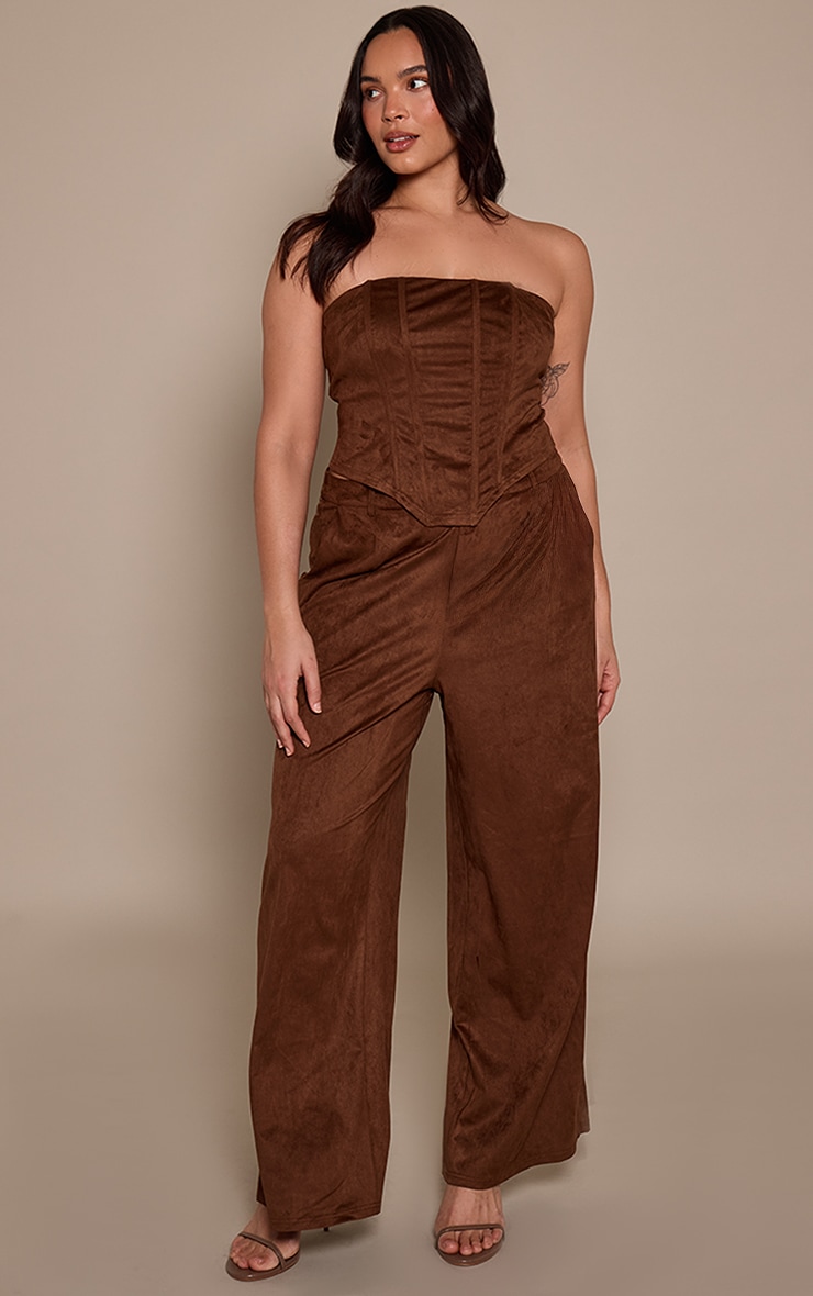Plus Brown Faux Suede Tailored Trousers