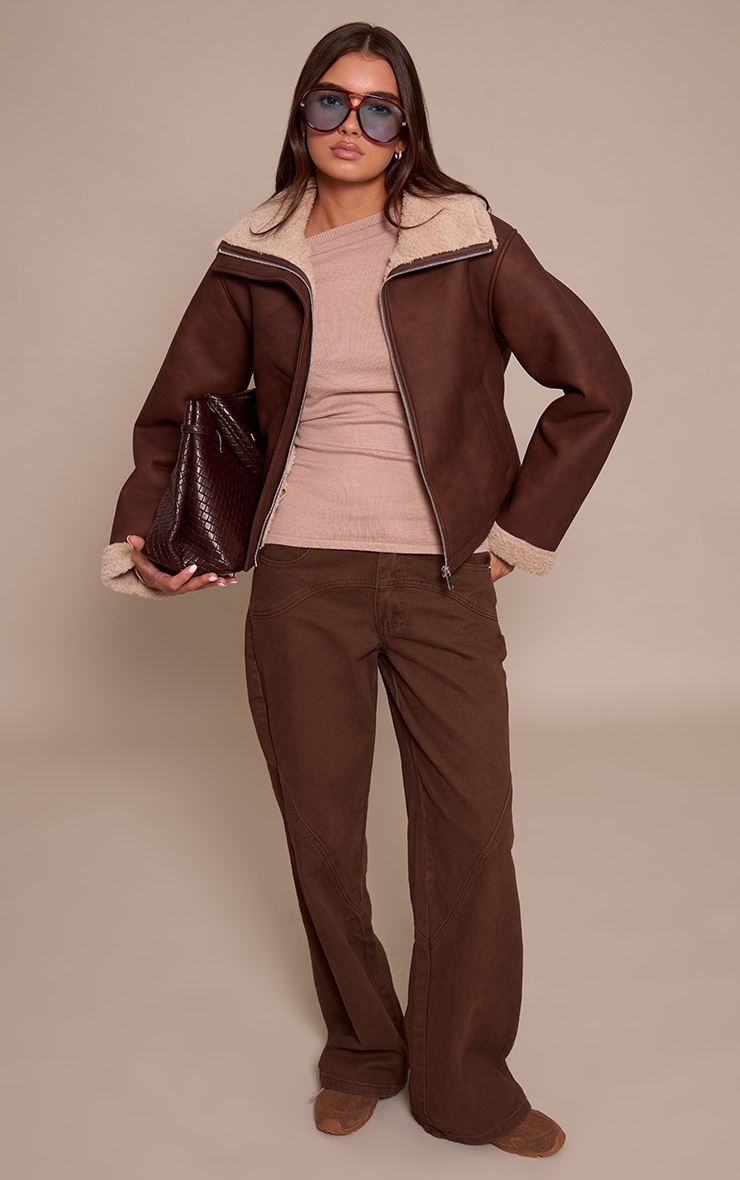 Tan Borg Lining Funnel Neck Aviator image 3
