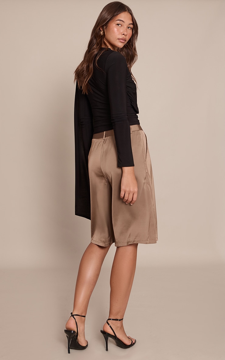 Mocha Satin Pleated Jorts  image 3