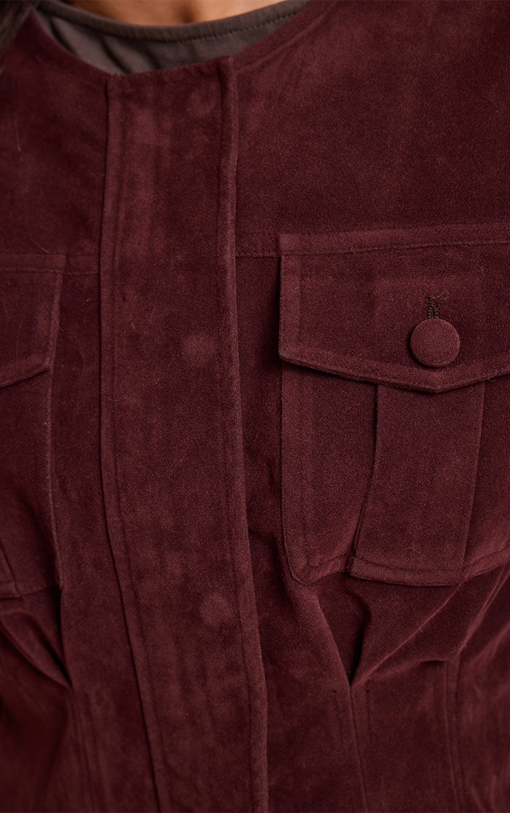 Burgundy Faux Suede Covered Button Cinch Waist Jacket image 4