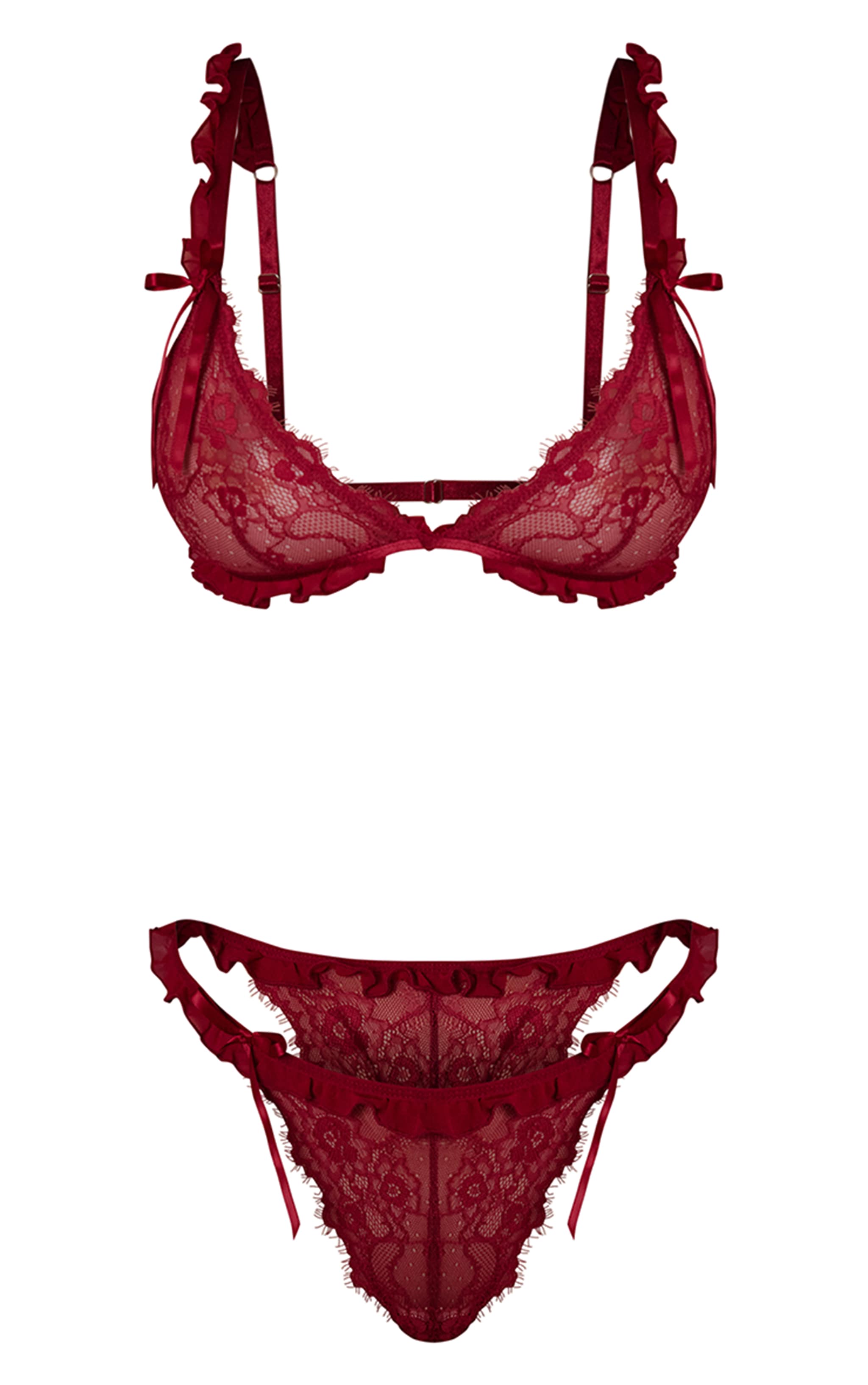 Red Ruffle Detail Triangle Lace Bra & Knicker Set  image 7