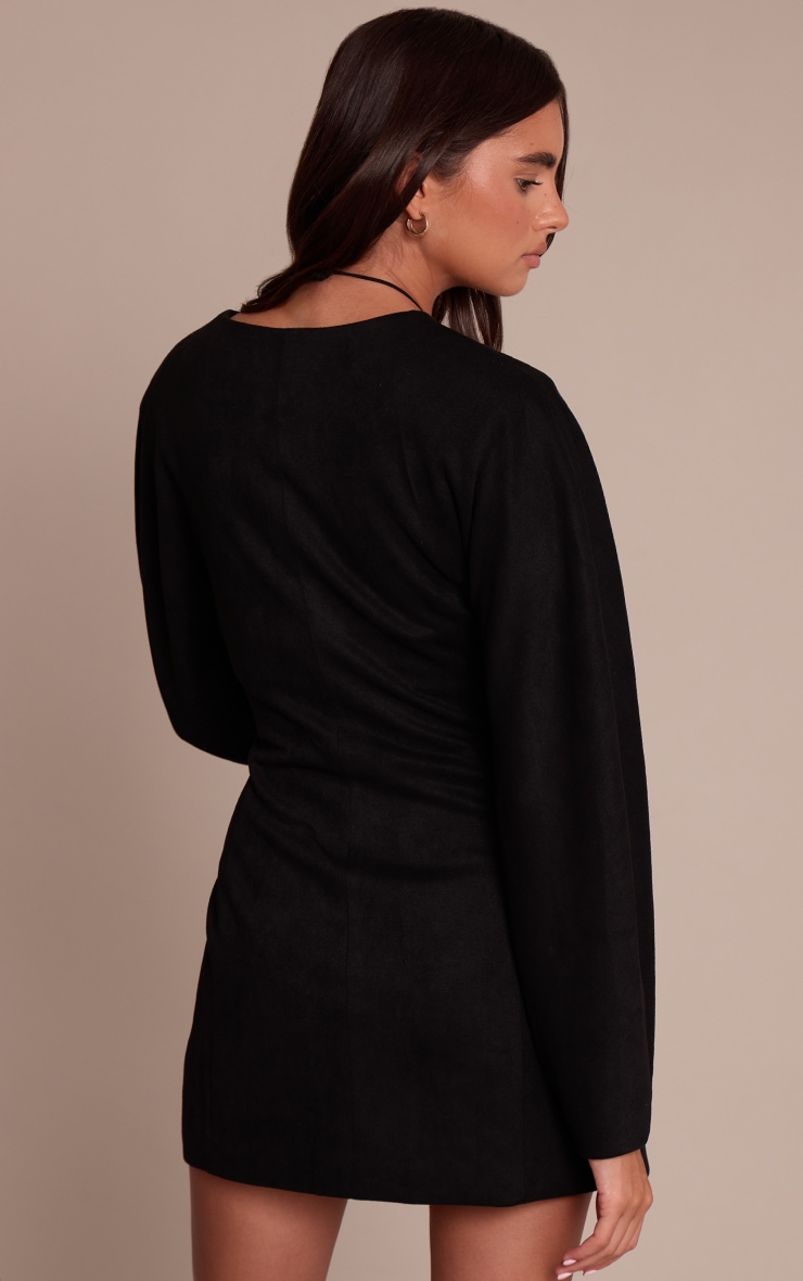 Black Faux Suede Cocoon Sleeve Blazer Dress image 2
