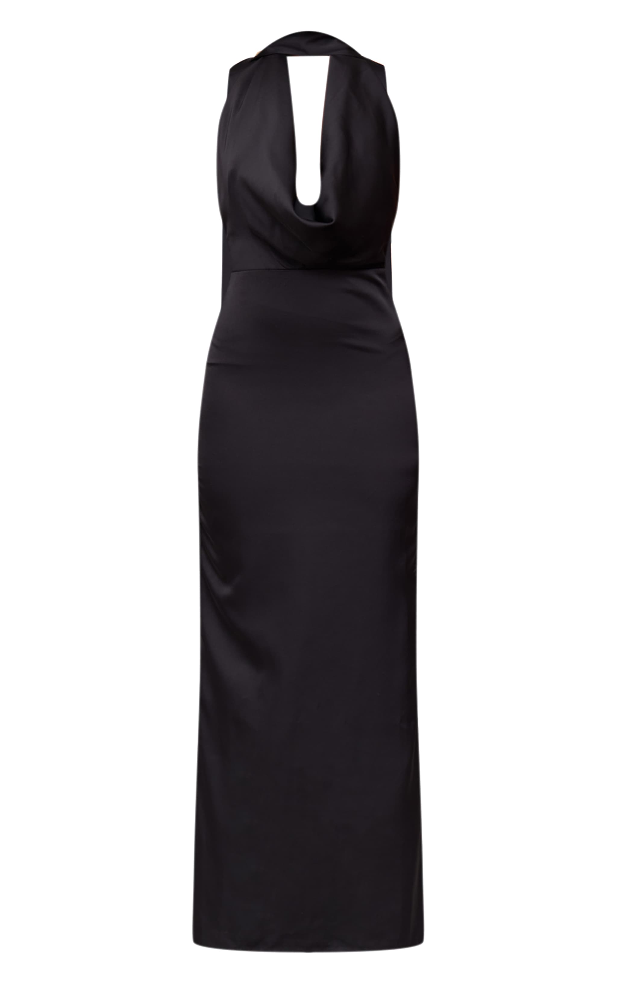 Black Satin Cowl Neck Drape Maxi Dress image 5