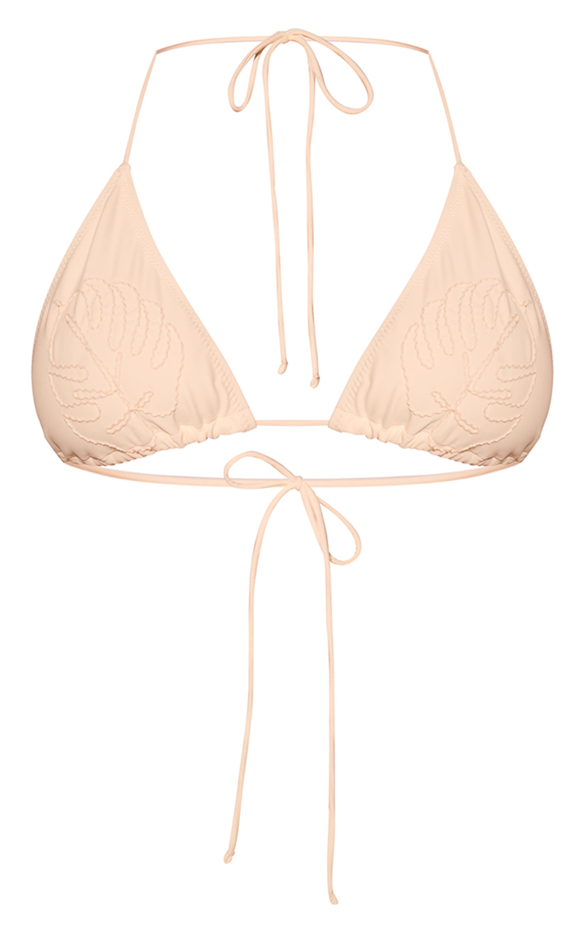 Cream Leaf Embroidered Triangle Bikini Top image 5