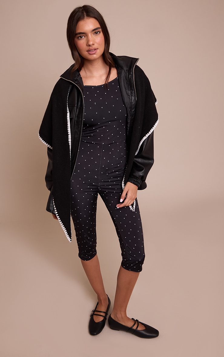 Black Slinky Poka Dot Capri Jumpsuit image 3